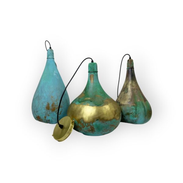 Traditional patinated green copper ceiling light