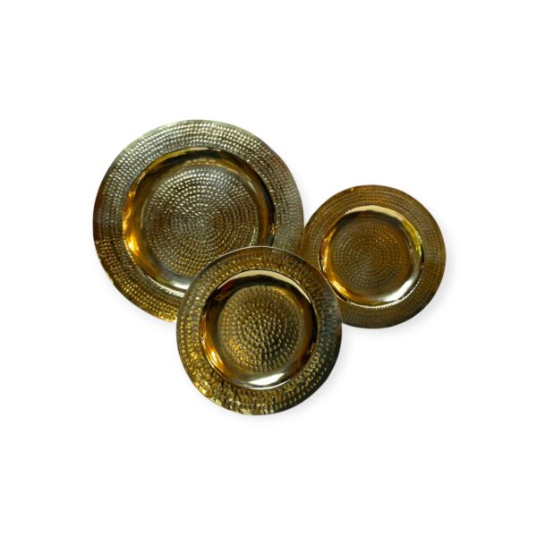 Set of 3 round concave golden copper trays